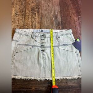 Marithe Francois Girbaud vintage y2k Ivory Denim Mini Skirt with Frayed Hem